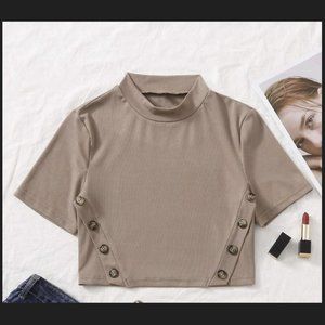 Mock neck button detail tee